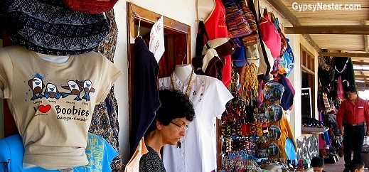 Stalls set up with souvenirs at the airport in the Galapagos