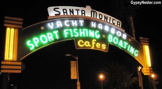 Santa Monica Yacht Harbor Sign at Night