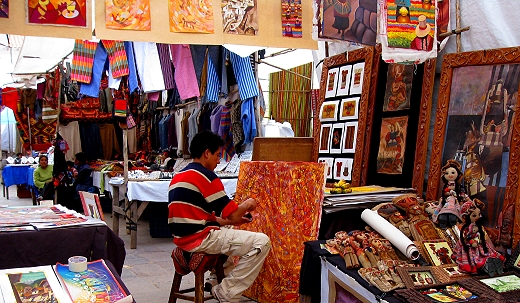 open air market in the town of Pisac, Peru