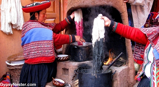 Dying wool at the weaving cooperative in Chincheros, Peru