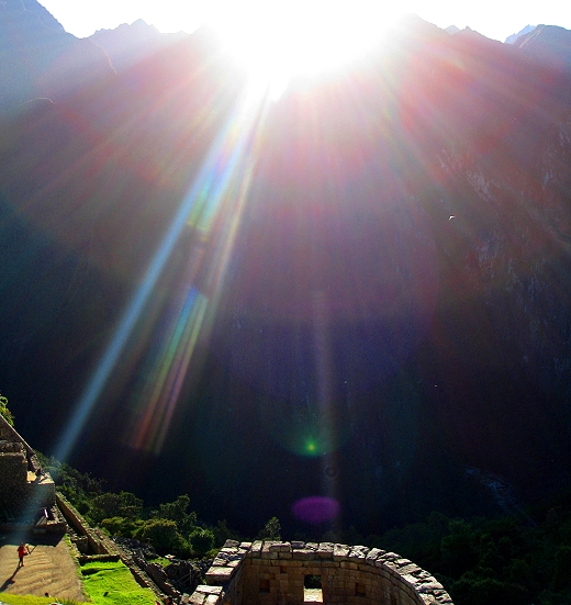 Sunrise at the Temple of the Sun in Machu Picchu Peru