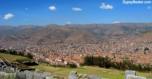 View of Cusco from the Sacsayhuaman ruins in Cusco, Peru