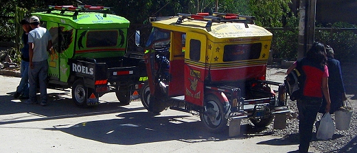Visitors can catch a cab, colorful, tricked out, modified motorcycles.