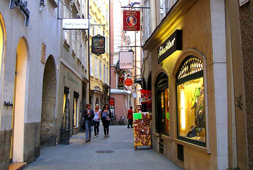 Modern guild signs on a side street