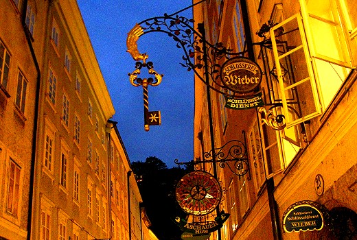 Guild signs at night