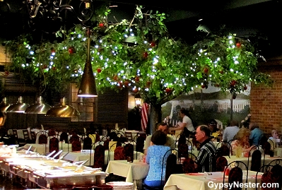 Sit under an indoor apple tree in Hotel Nauvoo, Illinois