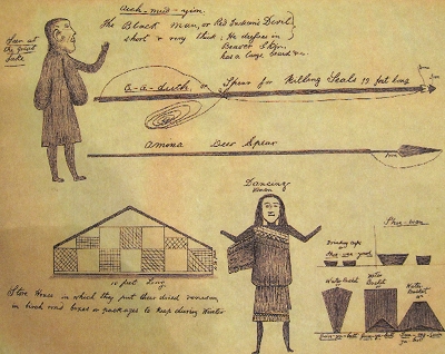 Shanawdithit's drawings at Beothuk Interpretation Centre Provincial Historic Site in Newfoundland, Canada
