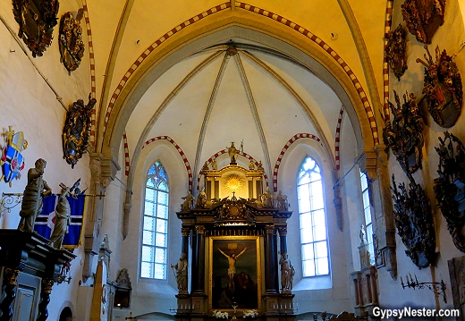 St. Mary's Cathedral in Tallinn, Estonia is decorated with family coats of arms